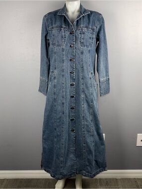 J. Jill Denim Out of the Blue Denim Duster Trench Coat Women’s 8 Boho Chic